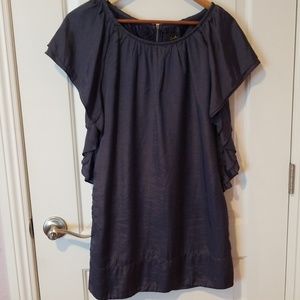 Shimmery muted purple ruffle sleeve dress